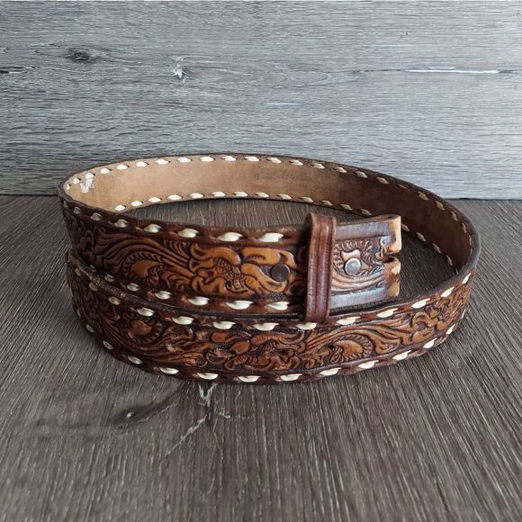 Vintage Nocona Tooled Western Belt Customized "E.M.A." No Buckle Size 34 - Picture 2 of 6